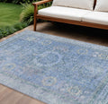 9 X 12 Blue And Ivory Floral Medallion Washable Indoor Outdoor Area Rug
