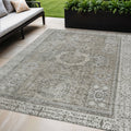 5 X 8 Pewter And Silver Floral Medallion Washable Indoor Outdoor Area Rug