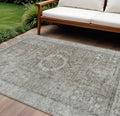 9 X 12 Pewter And Silver Floral Medallion Washable Indoor Outdoor Area Rug