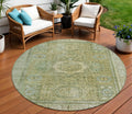 8 Sage And Fern Green Round Floral Medallion Washable Indoor Outdoor Area Rug