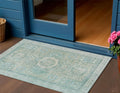 3 X 5 Turquoise And Beige Floral Medallion Washable Indoor Outdoor Area Rug