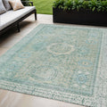 5 X 8 Turquoise And Beige Floral Medallion Washable Indoor Outdoor Area Rug
