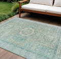 10 X 14 Turquoise And Beige Floral Medallion Washable Indoor Outdoor Area Rug
