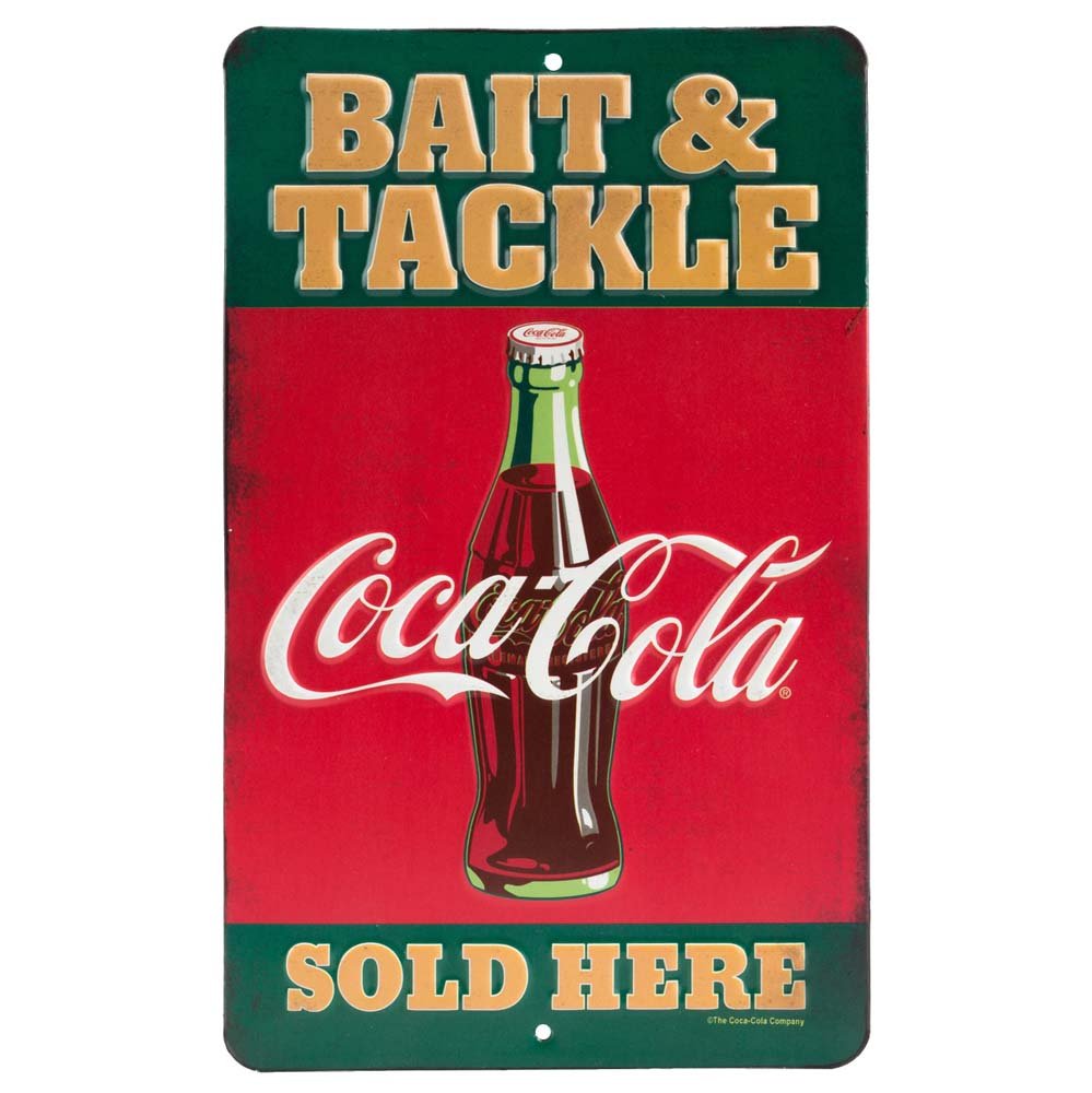 Coca-Cola Bait and Tackle Embossed Metal Sign - Vintage Coca-Cola Fishing Sign for Lake House, Cabin or Lodge