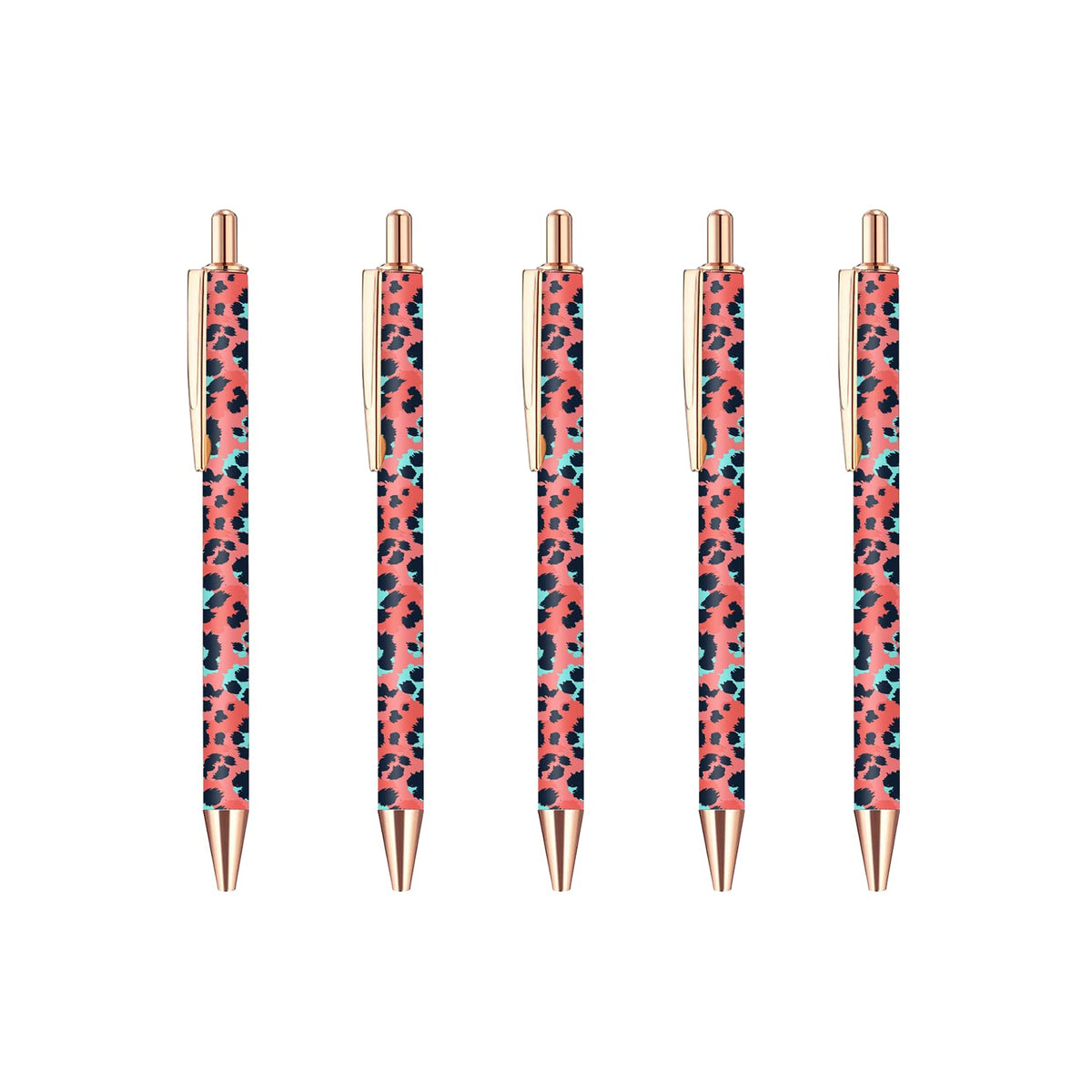Muenjxh Ballpoint Pen 5Pcs Click Pens Metal Retractable Reusable 0.7 Mm Medium Ballpoint Pens For Office School (Red Leopard Pri