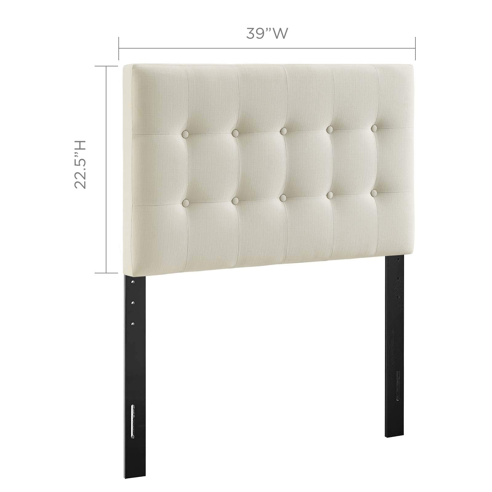 Modway Emily Twin Headboard, Ivory Linen Fabric Upholstered with Tufted Button Design