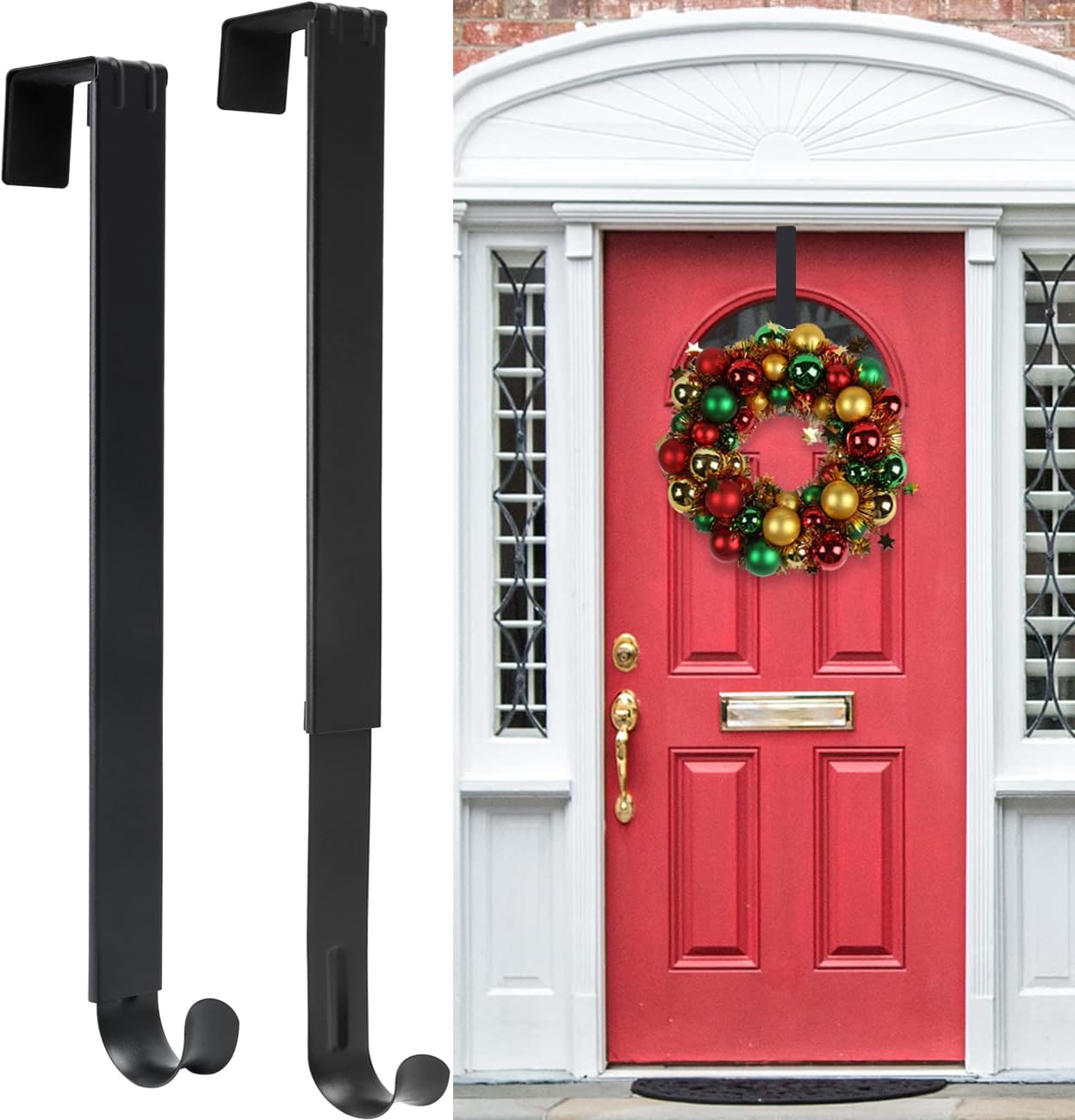 HEYHOUSE Wreath Door Hanger, 2 Pack Adjustable Wreath Hanger for Front Door Decor Halloween Christmas Decorations from 14.9-25'