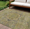 10 X 14 Artichoke Green And Blue Medallion Washable Indoor Outdoor Area Rug