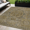 5 X 8 Brown And Blue Medallion Washable Indoor Outdoor Area Rug