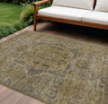 9 X 12 Brown And Blue Medallion Washable Indoor Outdoor Area Rug