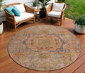 8 Rust And Blue Round Medallion Washable Indoor Outdoor Area Rug