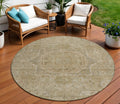 8 Tan And Gray Round Medallion Washable Indoor Outdoor Area Rug