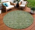 8 Olive Green And Ivory Round Floral Medallion Washable Indoor Outdoor Area Rug