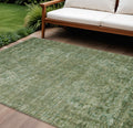 10 X 14 Olive Green And Ivory Floral Medallion Washable Indoor Outdoor Area Rug