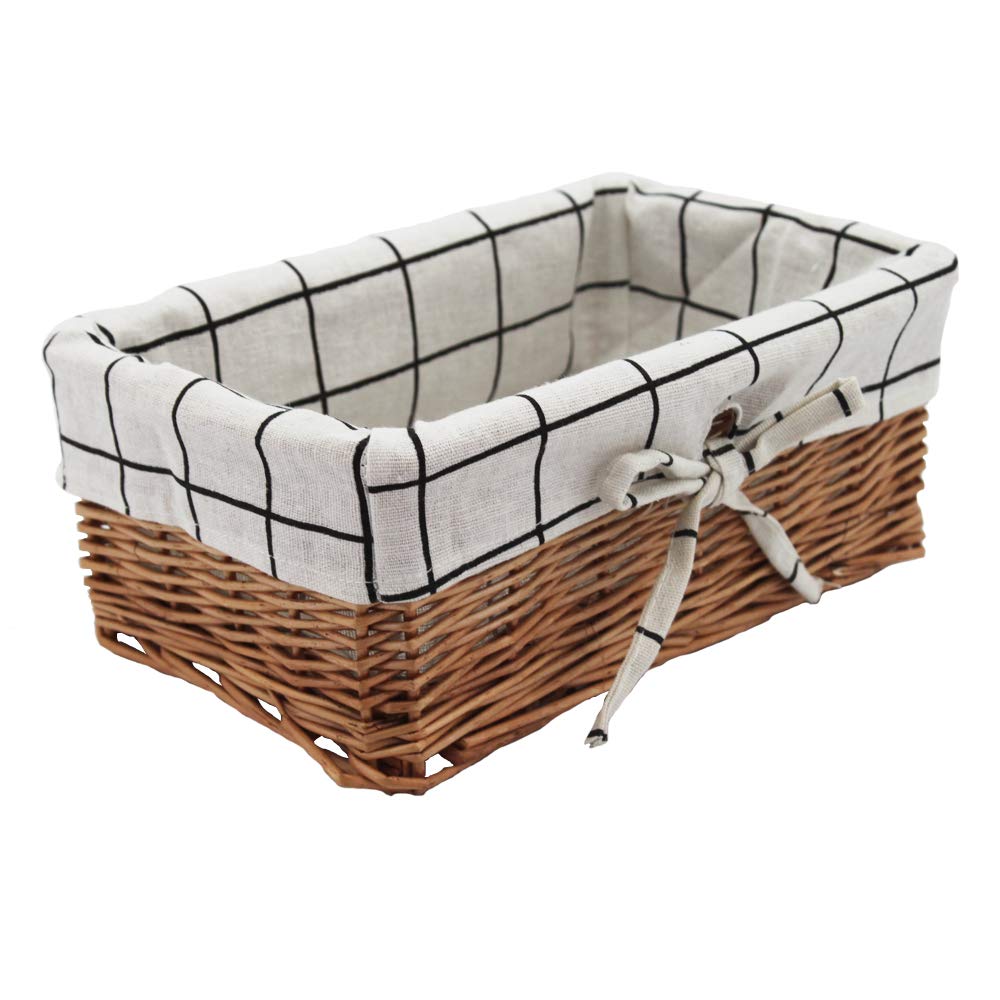 Small Wicker Storage Basket, Rectangular Woven Basket with Lining, Natural