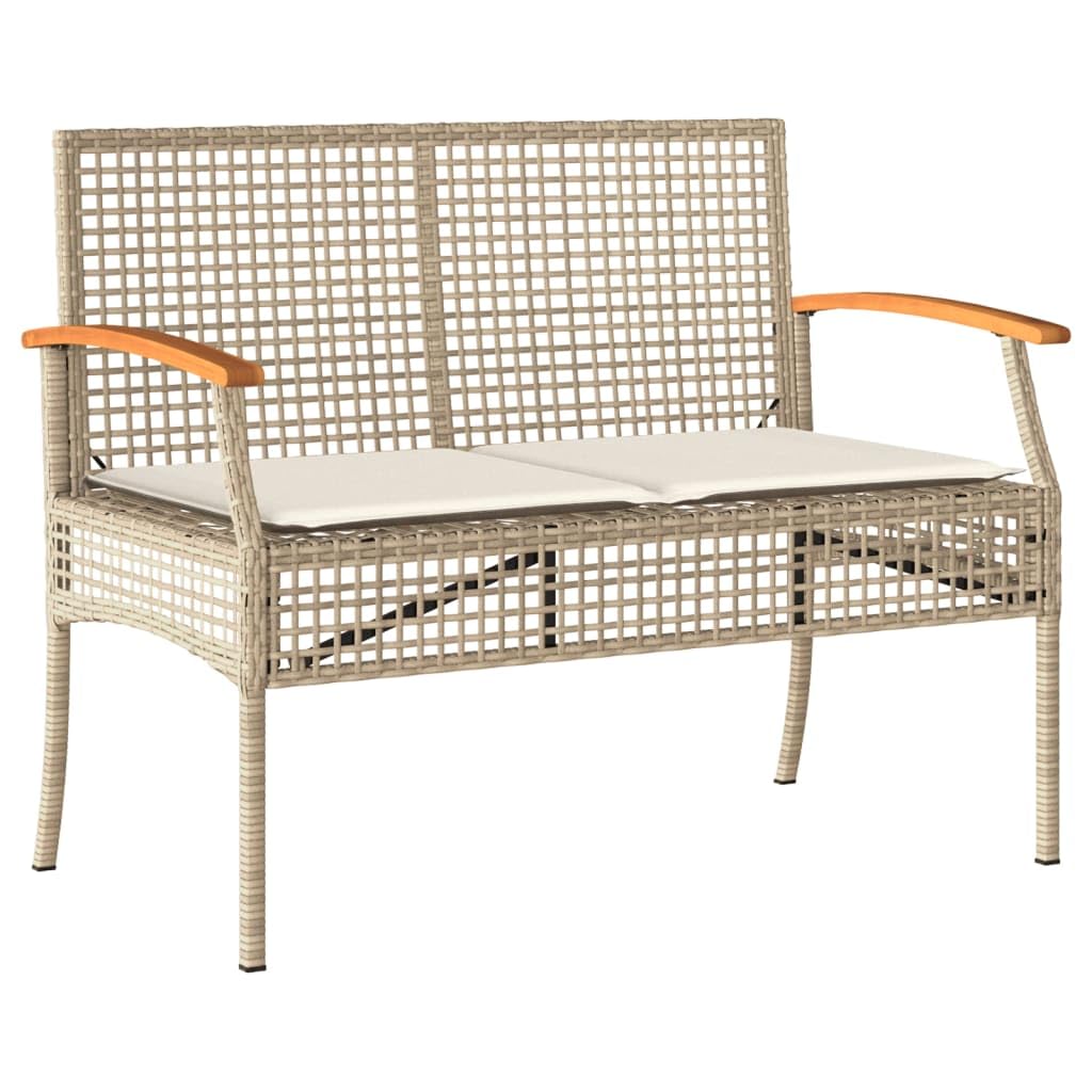 vidaXL Garden bench with cushion poly rattan and acacia wood beige