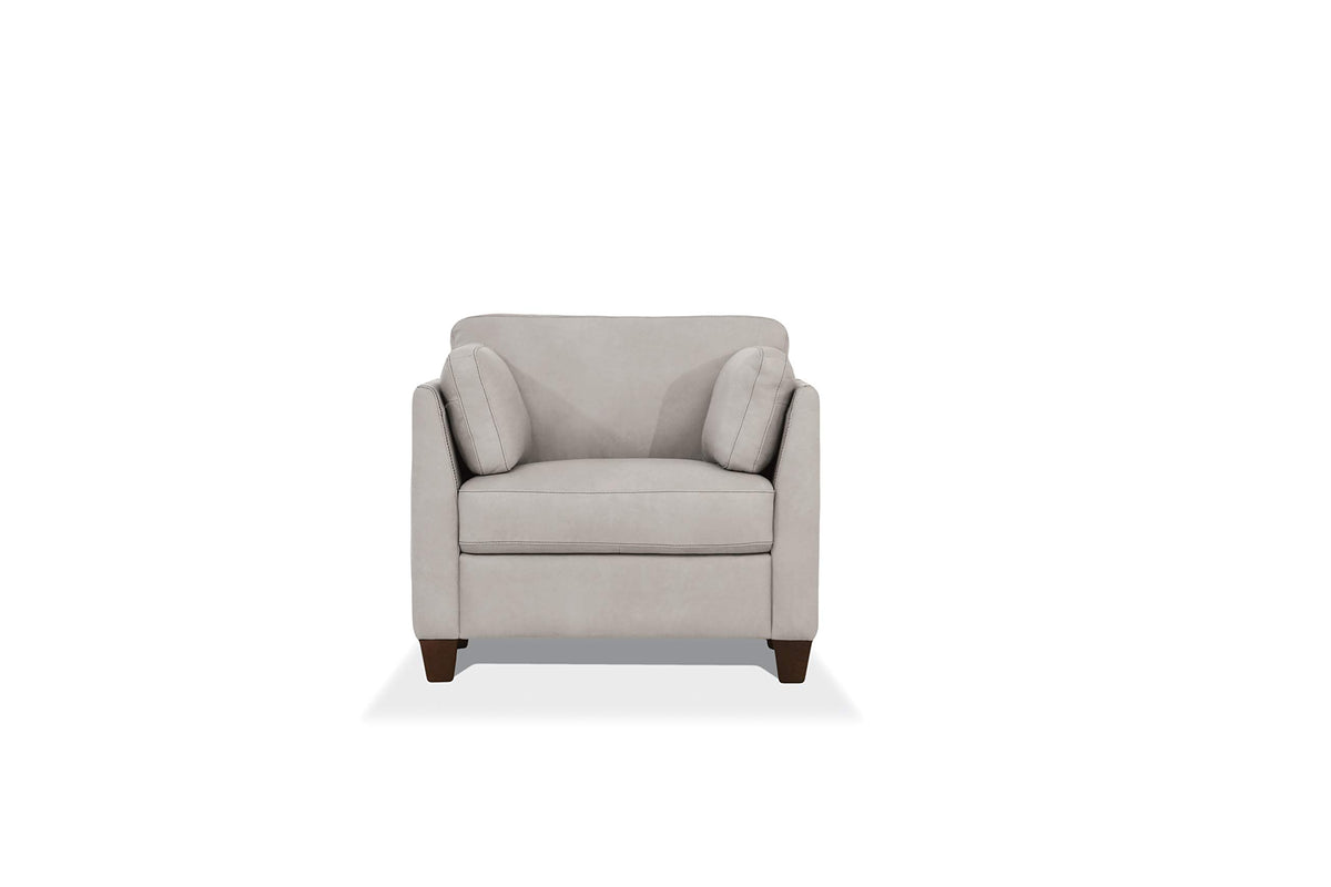 Benjara White Leatherette Chair With Tapered Legs And Sloped Armrests, Dusty