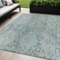 5 X 8 Blue And Silver Geometric Washable Indoor Outdoor Area Rug