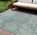 8 X 10 Blue And Silver Geometric Washable Indoor Outdoor Area Rug