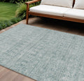 10 X 14 Turquoise And Ivory Striped Washable Indoor Outdoor Area Rug