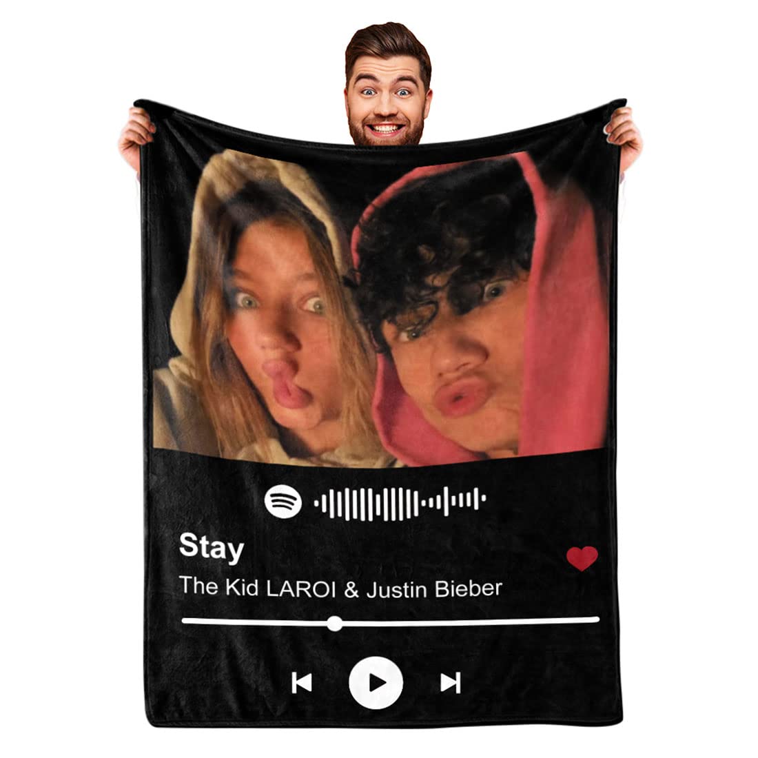 Ships Next Day-Printed In Usa, Spotify Code Music Blanket With Photo For Boyfriend And Girlfriend Gifts, Picture Blankets For I