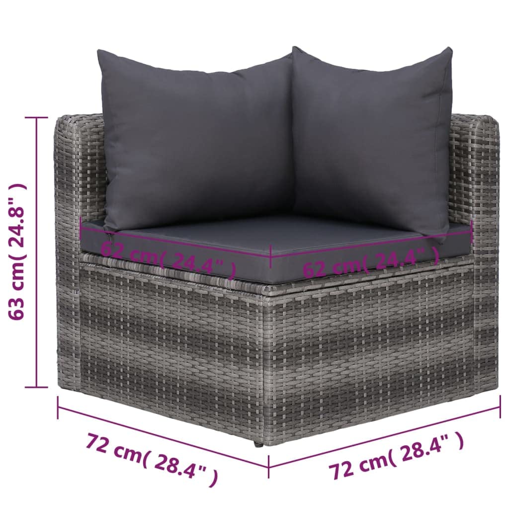vidaXL Patio Sofa Set 7 Piece, Sectional Sofa for Outdoor Backyard, Couch with Cushions, Patio Furniture Set with Table, Poly Rattan Gray