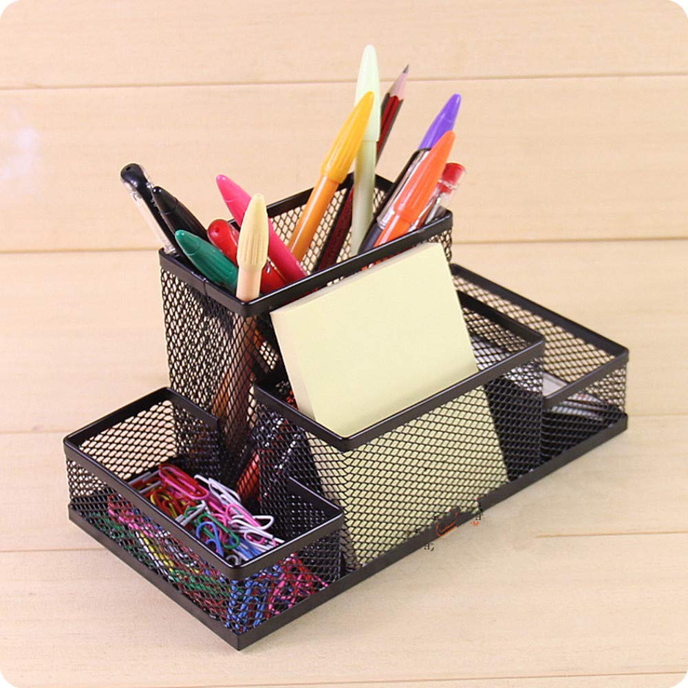 Pen Holder Metal Wire Mesh Pencil Container 4 Divided Compartments Home Office Supplies Desktop Accessory Organizer Storage Anti