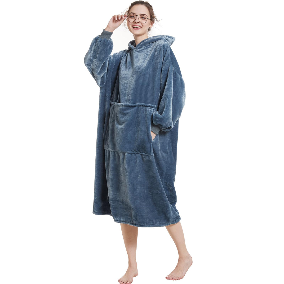 Aemilas Long Wearable Blanket Hoodie - Cozy Warm Blanket Sweatshirt As Gifts For Men Women, Thick Flannel Hooded Blanket With Gi