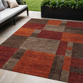 5 X 8 Chocolate Taupe And Orange Geometric Washable Indoor Outdoor Area Rug