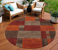 8 Chocolate Taupe And Orange Round Geometric Washable Indoor Outdoor Area Rug