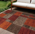 10 X 14 Chocolate Taupe And Orange Geometric Washable Indoor Outdoor Area Rug