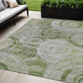 5 X 8 Artichoke Green And Silver Geometric Washable Indoor Outdoor Area Rug
