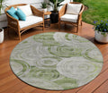 8 Artichoke Green And Silver Round Geometric Washable Indoor Outdoor Area Rug