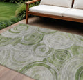 9 X 12 Artichoke Green And Silver Geometric Washable Indoor Outdoor Area Rug