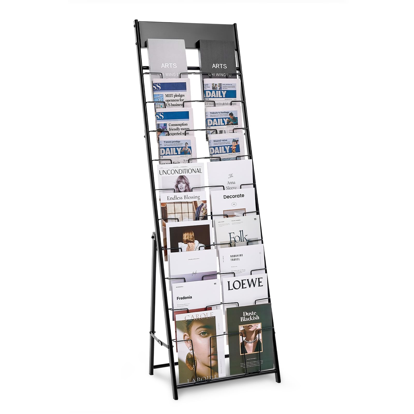 VEVOR Brochure Display Rack, 20 Pockets Magazine Literature Display Stand, Portable Floor Standing Magazine Rack, Metal Newspape
