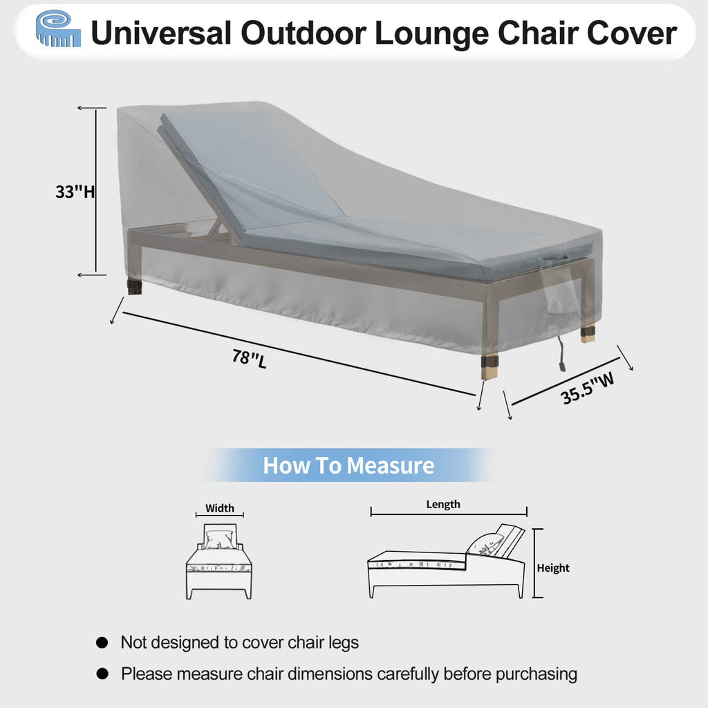 Outdoorlines Outdoor Waterproof Patio Chaise Lounge Chair Cover - Uv Resistant Lounger Covers Heavy Duty Weatherproof Patio Sofa Furniture Covers, 1 Pack, 78Wx35.5Dx33H Inches, Gray