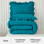 Andency Turquoise Comforter Set Twin Size, 2 Pieces Shabby Chic Ruffle Bed Comforter Set For Kids Boys Girls, All Season Soft Lightweight Solid Down Alternative Bedding Set