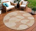 8 Coral And Peach Round Geometric Washable Indoor Outdoor Area Rug