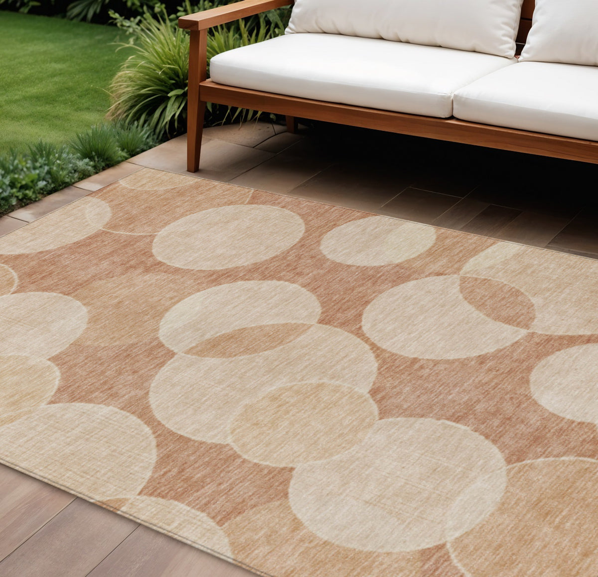 8 X 10 Coral And Peach Geometric Washable Indoor Outdoor Area Rug