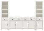 Crosley Furniture Tara 3-Piece Modern Farmhouse Sideboard Buffet Cabinet and Bookcase Set with Storage, Distressed White