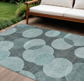 9 X 12 Teal Blue And Pale Aqua Geometric Washable Indoor Outdoor Area Rug