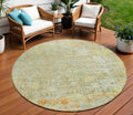 8 Sage And Gold Round Abstract Washable Indoor Outdoor Area Rug