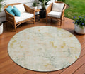 8 Beige And Gold Round Abstract Washable Indoor Outdoor Area Rug