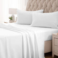 Sleep Zone Nanotex Super Soft Cooling King Bed Sheets Set 4 Piece - Easy Care Fitted Flat Sheet & Pillowcase Sets - Wrinkle Free, Fade Resistant, Deep Pocket 16' (White, King)