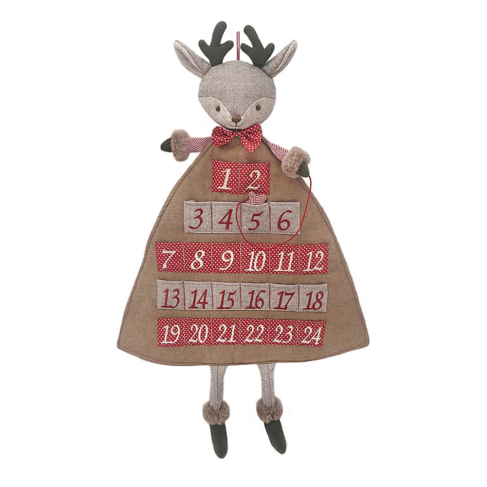 MON AMI Holiday Reindeer Inspired Plush Advent Countdown to Christmas Calendar, Wall Hanging, Christmas Decor, Fabric Calendar, 