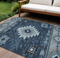 8 X 10 Blue Ivory And Charcoal Tribal Washable Indoor Outdoor Area Rug