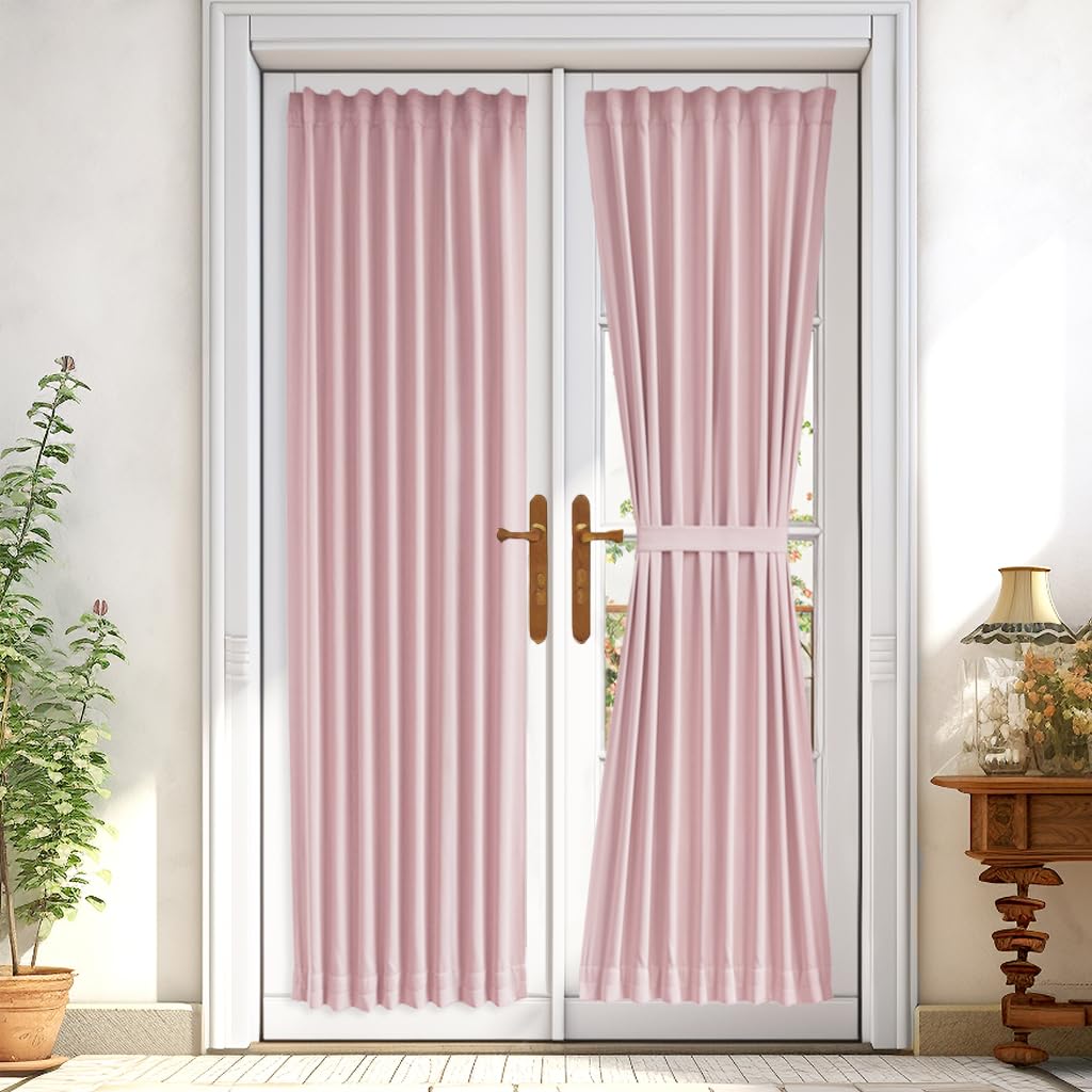 Vatge Pink French Door Curtains - No Drill Door Window Curtains for Privacy, Sidelight Curtains for Front Door, 1 Panel, W25 x L