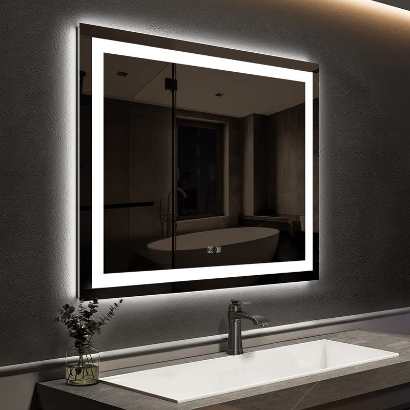 ROOMTEC 30 * 30 Inch Led Bathroom Mirror with Lights,Smart Dimmable Vanity Mirrors for Wall,Anti-Fog Backlit Lighted Makeup Mirr