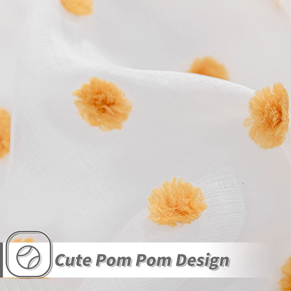 Mysky Home Short Curtains For Bedroom 54 Inches Long Burnt Orange Pom Pom White Sheer Curtains Kitchen Bathroom Nursery Boys Kid