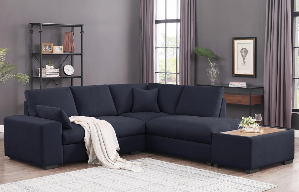 Joshua 100W Dark Gray Woven Fabric Sectional Sofa with Right Facing Chaise and Console Ottoman